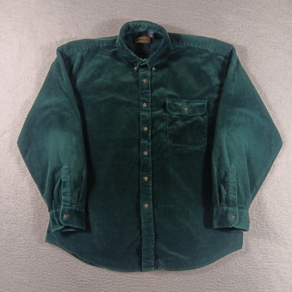 Vintage 90s Eddie Bauer Shirt Mens XL Green Corduroy Buttom Down Hipster Grandpa